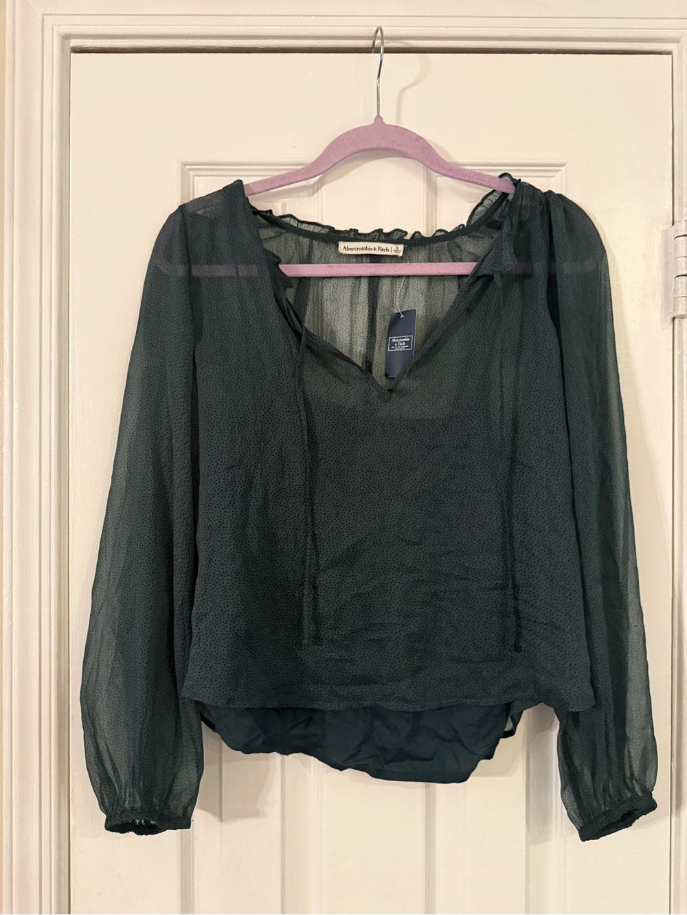 Abercrombie & Fitch Forest Green Sheer Peasant Blouse